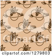 Clipart Of A Seamless Background Design Pattern Of Brown Floral On Tan Royalty Free Vector Illustration