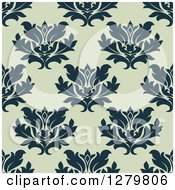 Clipart Of A Seamless Background Design Pattern Of Navy Blue Floral On Green Royalty Free Vector Illustration