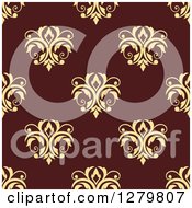 Clipart Of A Seamless Background Design Pattern Of Yellow Floral On Marroon Royalty Free Vector Illustration