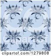 Clipart Of A Seamless Pattern Background Of Blue Henna Flowers Royalty Free Vector Illustration