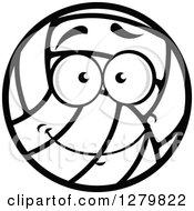 Clipart Of A Grayscale Happy Volleyball Royalty Free Vector Illustration