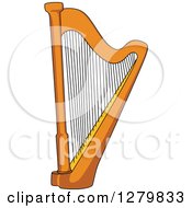 Clipart Of A Wooden Harp Royalty Free Vector Illustration