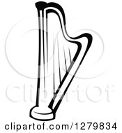 Clipart Of A Black And White Harp 2 Royalty Free Vector Illustration