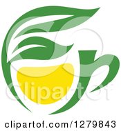 Clipart Of A Green And Yellow Tea Cup With Leaves 5 Royalty Free Vector Illustration