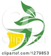 Clipart Of A Green And Yellow Tea Cup With Leaves 6 Royalty Free Vector Illustration