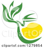 Clipart Of A Green And Yellow Tea Pot With Leaves 3 Royalty Free Vector Illustration
