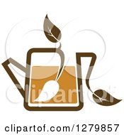 Clipart Of A Leafy Brown Tea Pot 10 Royalty Free Vector Illustration