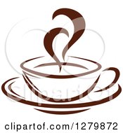 Poster, Art Print Of Dark Brown And White Steamy Coffee Cup On A Saucer 11