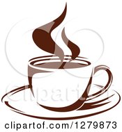 Clipart Of A Dark Brown And White Steamy Coffee Cup On A Saucer 12 Royalty Free Vector Illustration