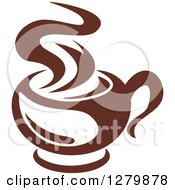 Clipart Of A Dark Brown And White Steamy Coffee Cup 45 Royalty Free Vector Illustration