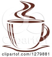Clipart Of A Dark Brown And White Steamy Coffee Cup On A Saucer 5 Royalty Free Vector Illustration