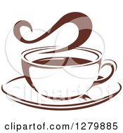 Clipart Of A Dark Brown And White Steamy Coffee Cup On A Saucer 6 Royalty Free Vector Illustration