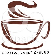 Clipart Of A Dark Brown And White Steamy Coffee Cup On A Saucer 7 Royalty Free Vector Illustration