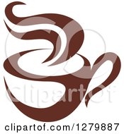 Clipart Of A Dark Brown And White Steamy Coffee Cup 44 Royalty Free Vector Illustration