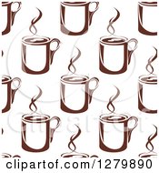 Clipart Of A Seamless Background Pattern Of Steamy Brown Coffee Cups 3 Royalty Free Vector Illustration