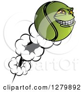 Clipart Of A Grinning Tennis Ball Character Flying Royalty Free Vector Illustration