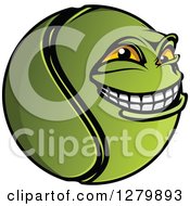 Clipart Of A Grinning Tennis Ball Character Facing Right Royalty Free Vector Illustration