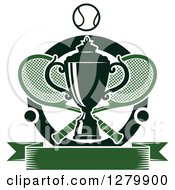 Poster, Art Print Of Trophy Over Tennis Rackets And Balls With A Green Text Banner
