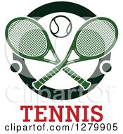 Poster, Art Print Of Crossed Tennis Rackets And Balls In A Circle Over Red Text