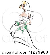 Poster, Art Print Of Sketched Blond Bride With Pastel Pink Flowers