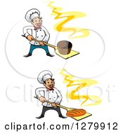 Poster, Art Print Of Happy Cartoon Male Chefs Holding Fresh Hot Breads On Peels 2