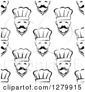 Clipart Of A Seamless Background Design Pattern Of Black And White Male Chef Faces Royalty Free Vector Illustration