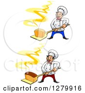 Poster, Art Print Of Happy Cartoon Male Chefs Holding Fresh Hot Breads On Peels