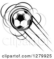 Clipart Of A Black And White Flying Soccer Ball 15 Royalty Free Vector Illustration