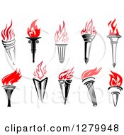 Clipart Of Black Torches With Red Flames 3 Royalty Free Vector Illustration