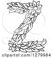 Poster, Art Print Of Black And White Floral Capital Letter Z With A Flower