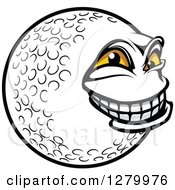 Clipart Of A Grinning Golf Ball Character Facing Right Royalty Free Vector Illustration