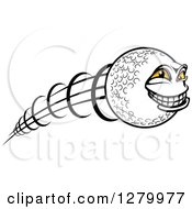 Clipart Of A Grinning Golf Ball Character Flying To The Right Royalty Free Vector Illustration