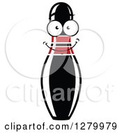 Clipart Of A Happy Red And Black Bowling Pin Character Royalty Free Vector Illustration