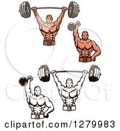 Poster, Art Print Of Black And White And Caucasian Bodybuilders Working Out With Kettlebells And Barbells