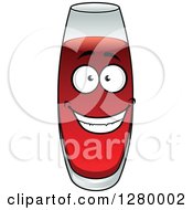 Clipart Of A Smiling Tall Glass Of Pomegranate Juice Royalty Free Vector Illustration