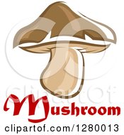 Poster, Art Print Of Brown Mushroom Over Red Text