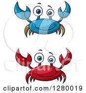 Poster, Art Print Of Cheerful Red And Blue Crabs
