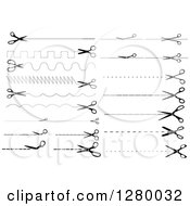 Clipart Of Black And White Scissors Cutting Along Dotted Lines 2 Royalty Free Vector Illustration