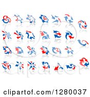 Clipart Of Red And Blue Arrow Designs With Reflections Royalty Free Vector Illustration