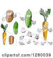 Poster, Art Print Of Potato Cucumber And Carrot Characters With Hands And Faces