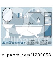 Poster, Art Print Of Blue Bathroom Interior With A Tub And Sink