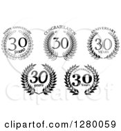 Clipart Of Black And White 30 Year Anniversary Wreath Designs Royalty Free Vector Illustration