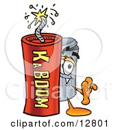 Poster, Art Print Of Garbage Can Mascot Cartoon Character Standing With A Lit Stick Of Dynamite