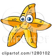 Poster, Art Print Of Happy Yellow Cartoon Starfish With Blue Eyes