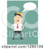 Clipart Of A Mad Businessman Wearing A Crown And Talking Over Green Royalty Free Vector Illustration