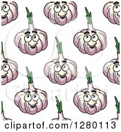 Clipart Of A Seamless Background Design Pattern Of Smiling Garlic Characters Royalty Free Vector Illustration