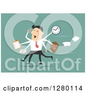 Poster, Art Print Of Stressed Businessman Multitasking And Running On Green