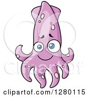 Clipart Of A Cute Cartoon Purple Squid Royalty Free Vector Illustration