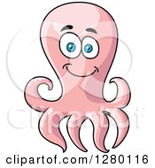 Clipart Of A Cute Cartoon Pink Octopus Royalty Free Vector Illustration