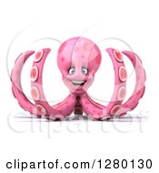 Clipart Of A 3d Happy Pink Octopus Royalty Free Illustration